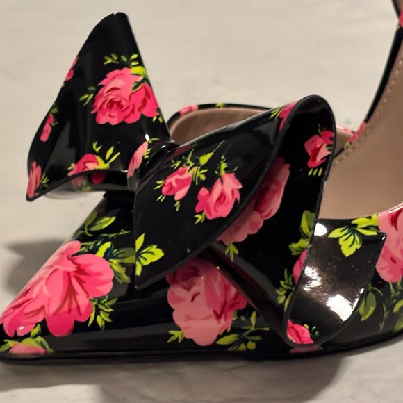 Betsey Johnson Nobble-P Floral Bow Heels Black Multi Size 8.5 – Never Worn - Picture 6 of 16